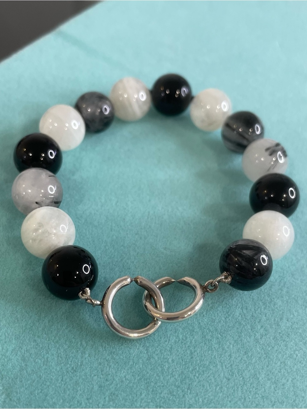 Tiffany & Co. Moonstone, Onyx, and Rutilated Quartz bead bracelet